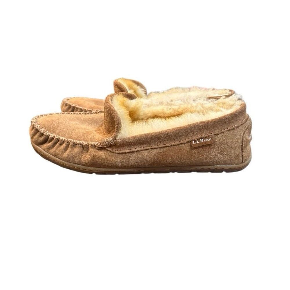 LL Bean Slippers Womens Size 11 Suede Shearling Lined Moccasin Shoes